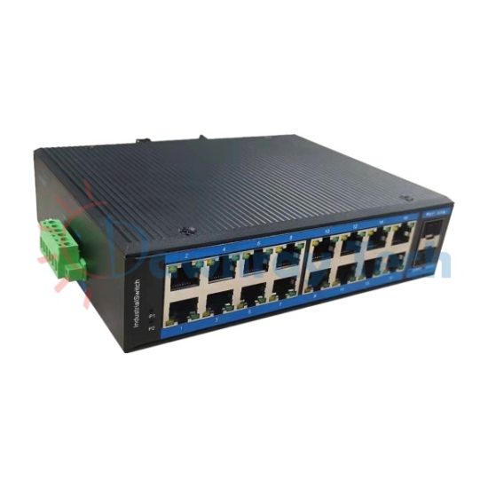 18 埠工業級 PoE 非網管型 Gigabit Ethernet 乙太網路交換機 2 光 16 電 12 PoE